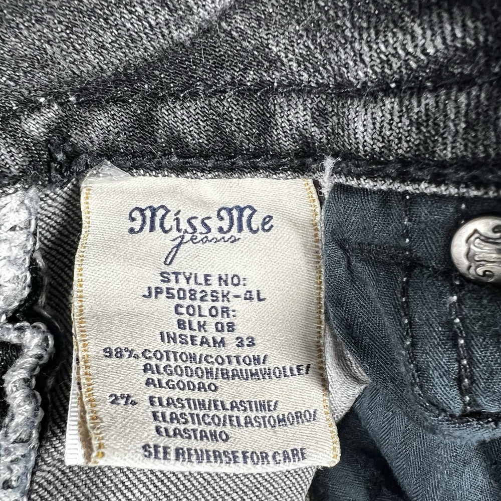 Miss Me Jeans Womens 27 Black Skinny Distressed Wing Embellished Flap Pocket - Picture 11 of 12